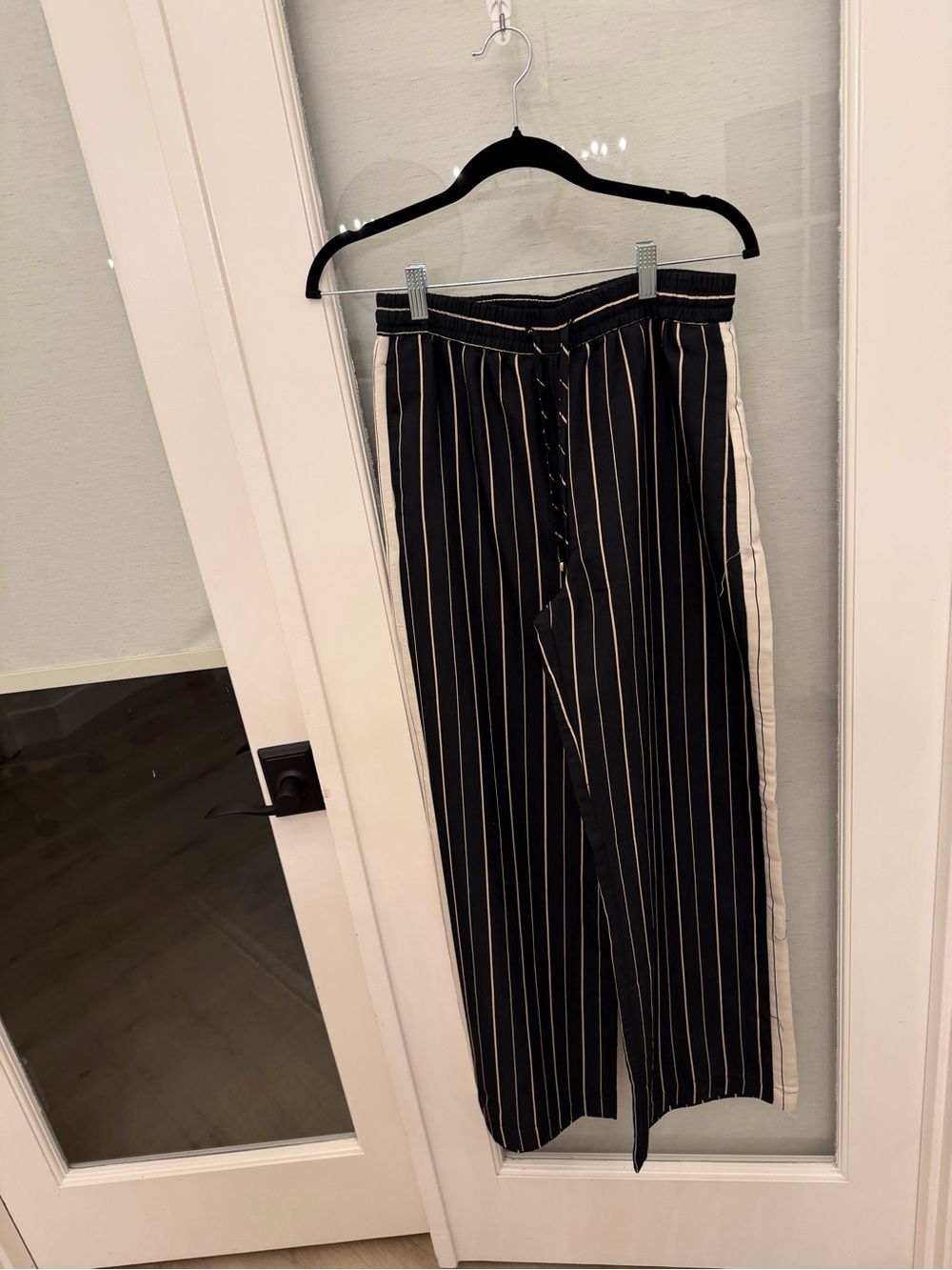 Zara Black Pinstripe Track Pants with Cream Side Stripe